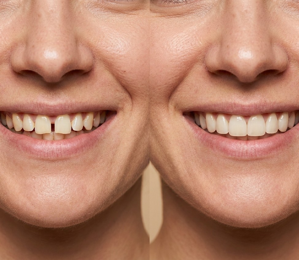 A set of porcelain veneers on a dental tray at ANEWU
